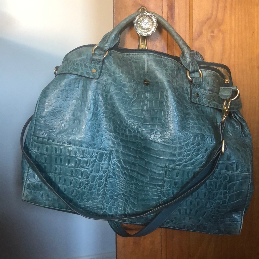teal crocodile Lodis bag with convertible strap